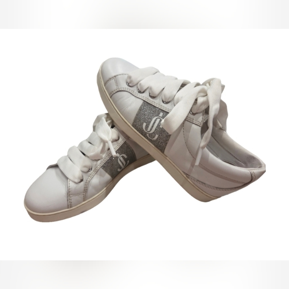 Jimmy Choo White Leather Sneakers with Silver JC Accents